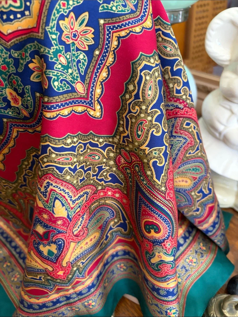 Paisley Medallion Silk-Feel Scarf in Red, Green, Navy